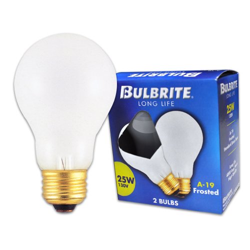 Bulbrite 25A 25 Watt Incandescent  A19, Medium Base, Frost, 2-Pack