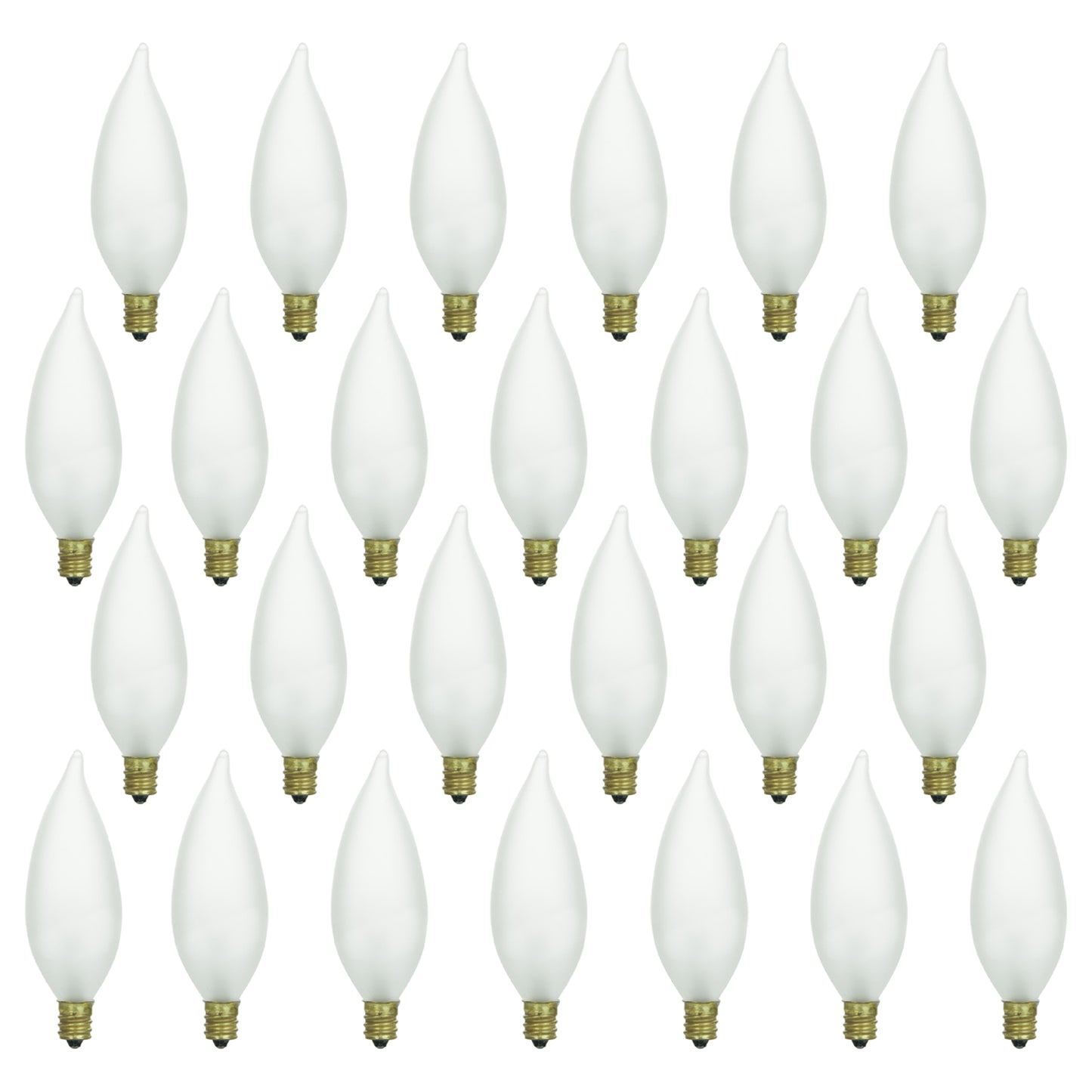 Sunlite 60 Watt Flame Tip Chandelier, Candelabra Base, Frost