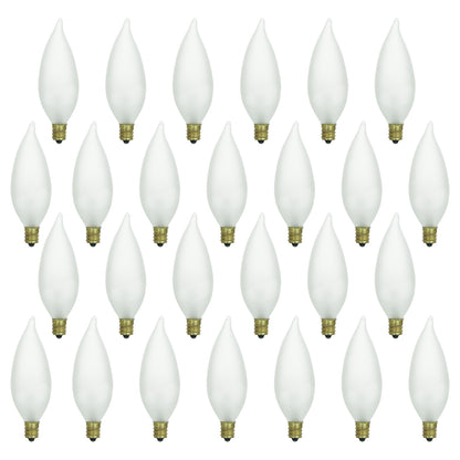 Sunlite 60 Watt Flame Tip Chandelier, Candelabra Base, Frost