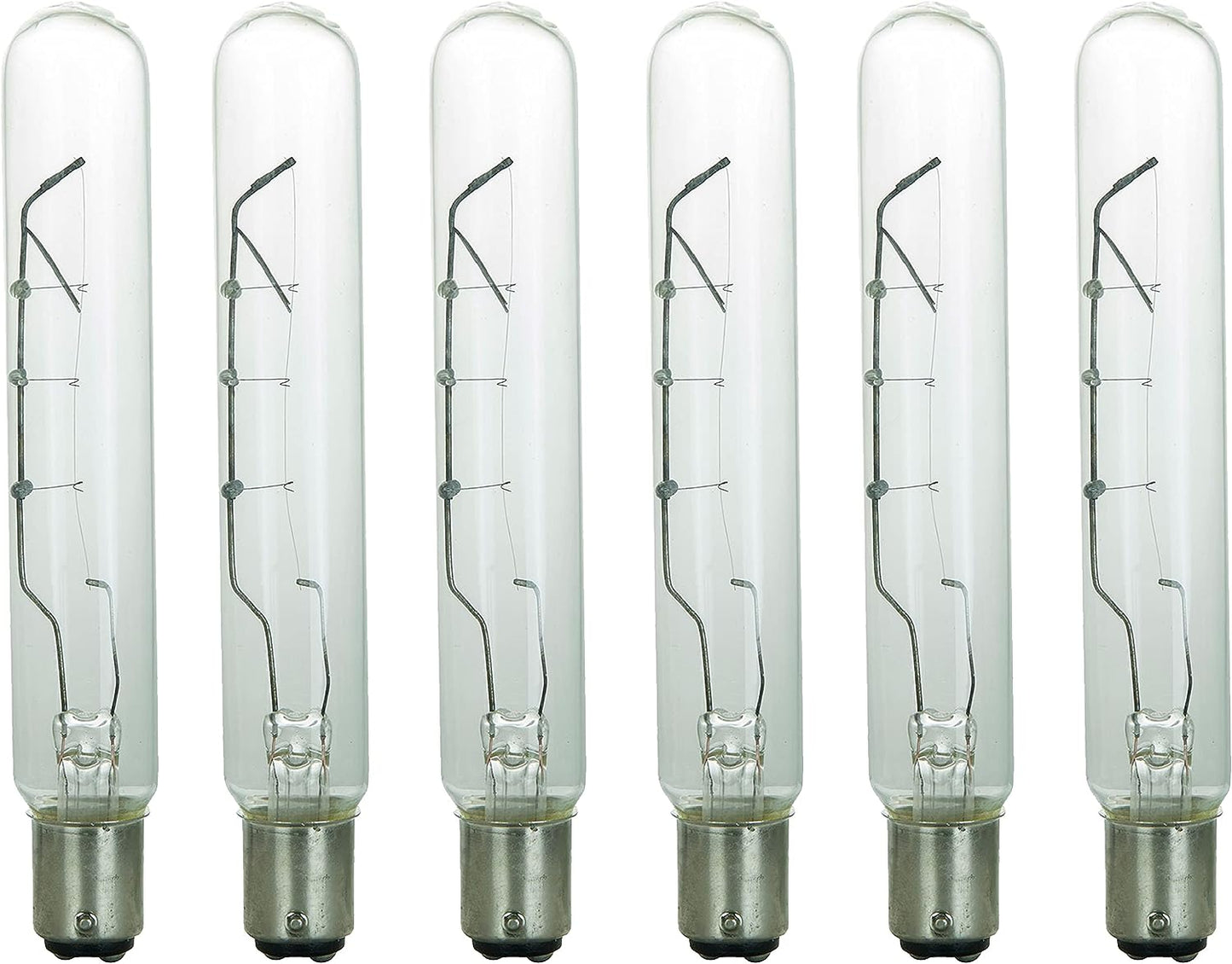 Sunlite Incandescent T6.5 Tubular Light Bulb, BA15D Double Contact Bayonet Base 25 Watts, 170 Lumens, Dimmable, Mercury Free, 2600K Warm White, 6 Count, Clear