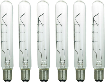 Sunlite Incandescent T6.5 Tubular Light Bulb, BA15D Double Contact Bayonet Base 25 Watts, 170 Lumens, Dimmable, Mercury Free, 2600K Warm White, 6 Count, Clear