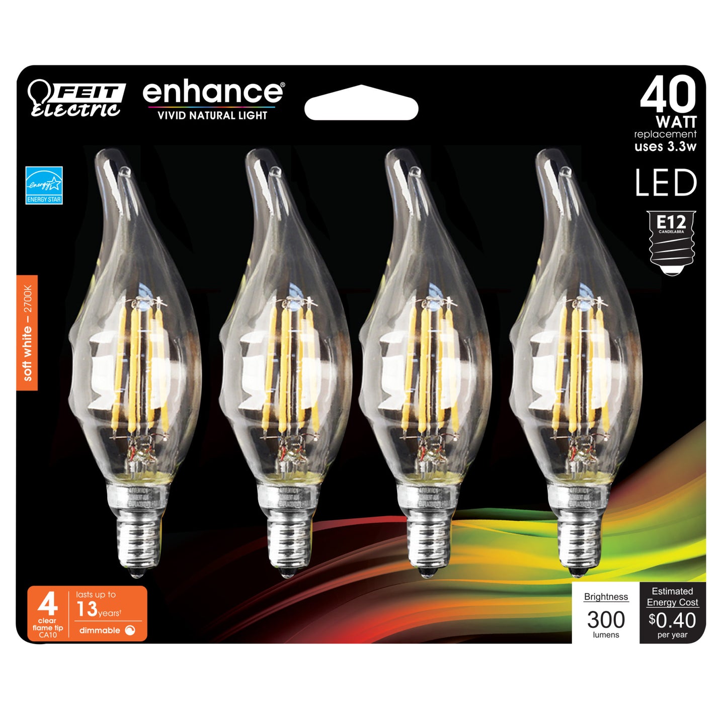 40-Watt Equivalent Flame Tip Dimmable Soft White Filament LED (4-Pack)