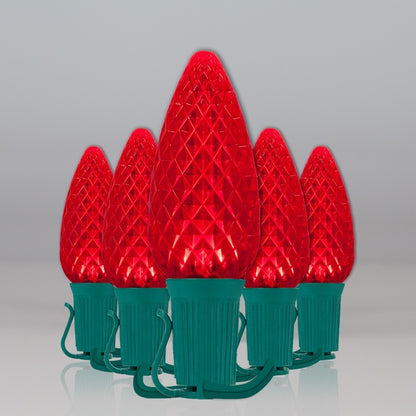 25-Light LED C9 Light Set; Red Bulbs on Green Wire, Approx. 16'6" Long