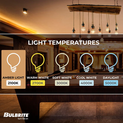 Bulbrite LED Curved Filament Pack of (4) 4.5 Watt Dimmable A19 Light Bulbs with Clear Finish and Medium (E26) Base - 2100K (Warm Amber Light), 350 Lumens