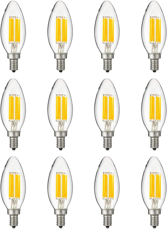 Sunlite 81101 LED Filament B11 Torpedo Tip Chandelier Light Bulb, 5 Watts (60 W Equivalent), 600 Lumens, Candelabra E12 Base,  Dimmable, UL Listed, 4000K Cool White,  Pack of 12