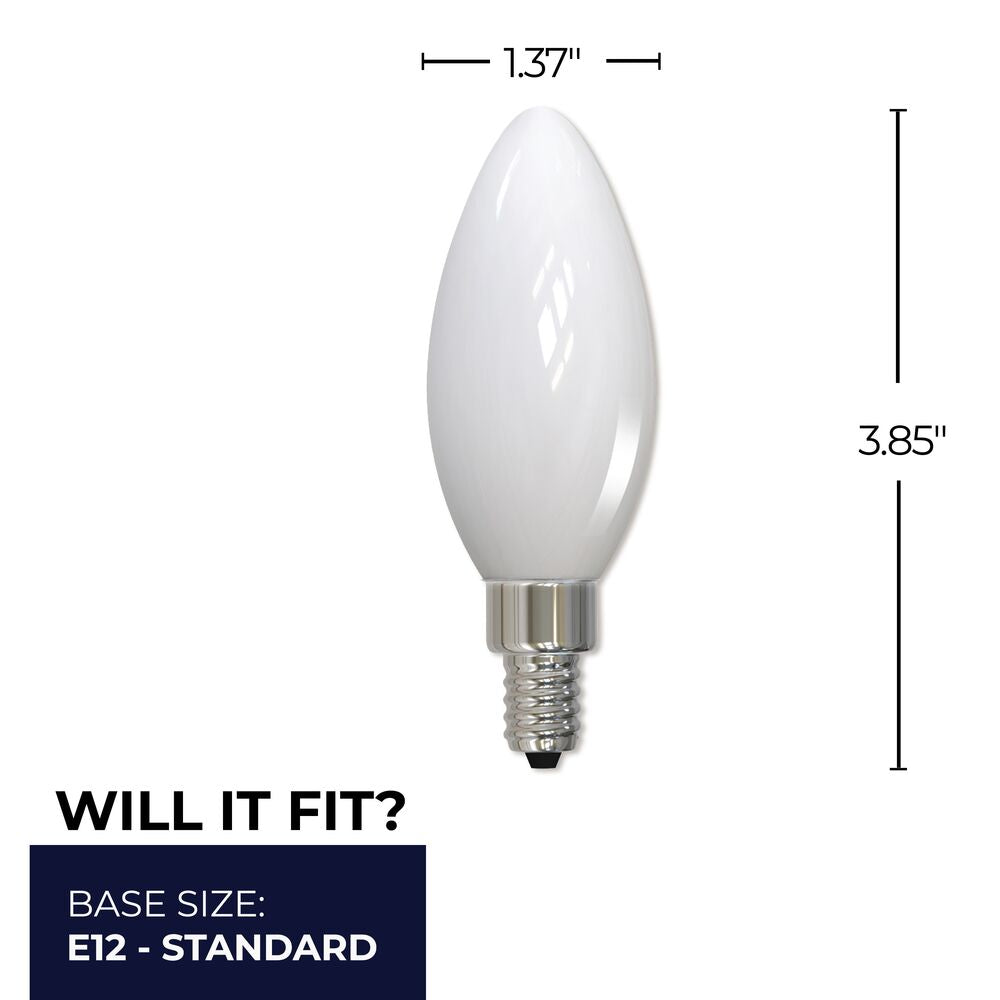 Bulbrite LED Filament Bulb, Milky Finish, 3000K, Fully Compatible Dimming, 4.5 Watts, E12 Candelabra Base, 400 Lumens, 120V, Soft White Light 36-Pack