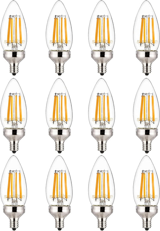 Sunlite 81336 LED Edison B11 Torpedo Tip Chandelier Light Bulb, 8.8 Watts (75 W Equivalent) 800 Lumens, Candelabra E12 Base, Dimmable, UL Listed, Title 20 Compliant, 90 CRI, 2700K Warm White, Pack of 12