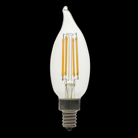 Luxrite LED Flame Tip Chandelier Light Bulb, E12 Candelabra Base, 5W, 4.09", 3500K - Natural, 550 Lumens, 80 CRI, Clear Finish, Dimmable (LR21646)