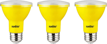 Sunlite 81466 LED PAR20 Colored Recessed Light Bulb, 3 Watt (50w Equivalent), Medium (E26) Base, Floodlight, ETL Listed, Yellow, Pack of 3