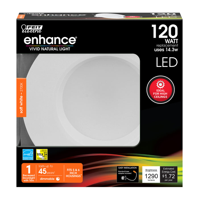 1290 Lumen 2700K 5/6 Inch Dimmable LED Recessed Downlight