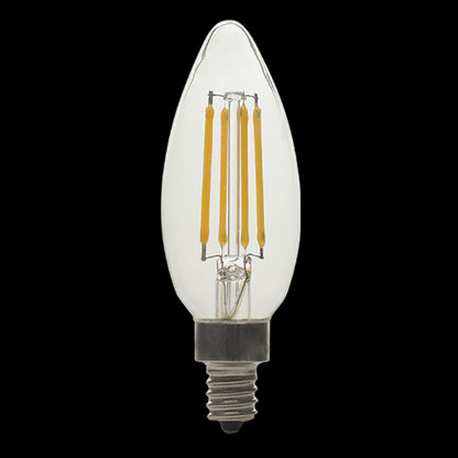 Luxrite LED B11 Torpedo Tip Chandelier Light Bulb, E12 Candelabra Base, 5W, 5000K - Bright White, 500 Lumens, 80 CRI, Clear Finish, Dimmable (LR21598)