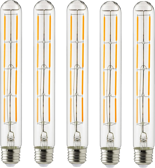 Sunlite 80621 LED Filament T10 Tubular Light Bulb, 6 Watts (60W Equivalent), 570 Lumens, Medium E26 Base, 120 Volts, Dimmable, 90 CRI, UL Listed, Clear, Title-20 Compliant, 2700K Soft White - 5 Pack