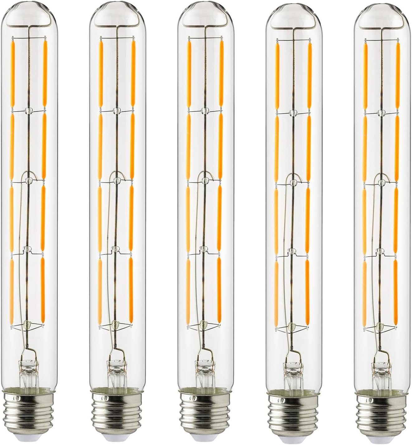 Sunlite LED Filament T10 Tubular Light Bulb, 6 Watts (60W Equivalent), 570 Lumens, Medium E26 Base, 120 Volts, Dimmable, 90 CRI, UL Listed, Title-20 Compliant, 2200K Amber, 5 Pack