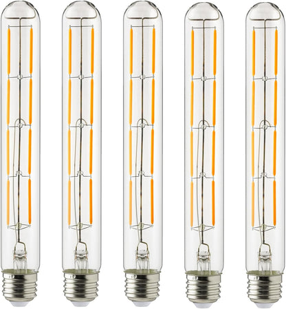 Sunlite LED Filament T10 Tubular Light Bulb, 6 Watts (60W Equivalent), 570 Lumens, Medium E26 Base, 120 Volts, Dimmable, 90 CRI, UL Listed, Title-20 Compliant, 2200K Amber, 5 Pack