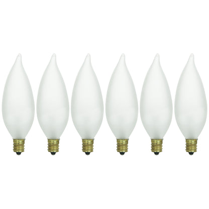 Sunlite 60 Watt Flame Tip Chandelier, Candelabra Base, Frost