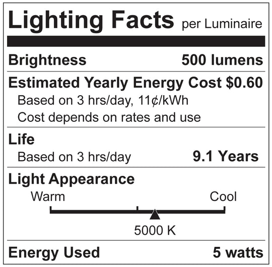 Luxrite LED T6.5 Tubular Light Bulb, E12 Candelabra Base, 5W, 5000K - Bright White, 80 CRI, Clear Finish, Dimmable (LR21659)
