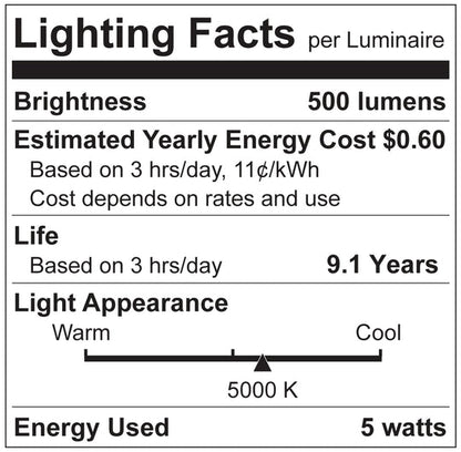 Luxrite LED T6.5 Tubular Light Bulb, E12 Candelabra Base, 5W, 5000K - Bright White, 80 CRI, Clear Finish, Dimmable (LR21659)