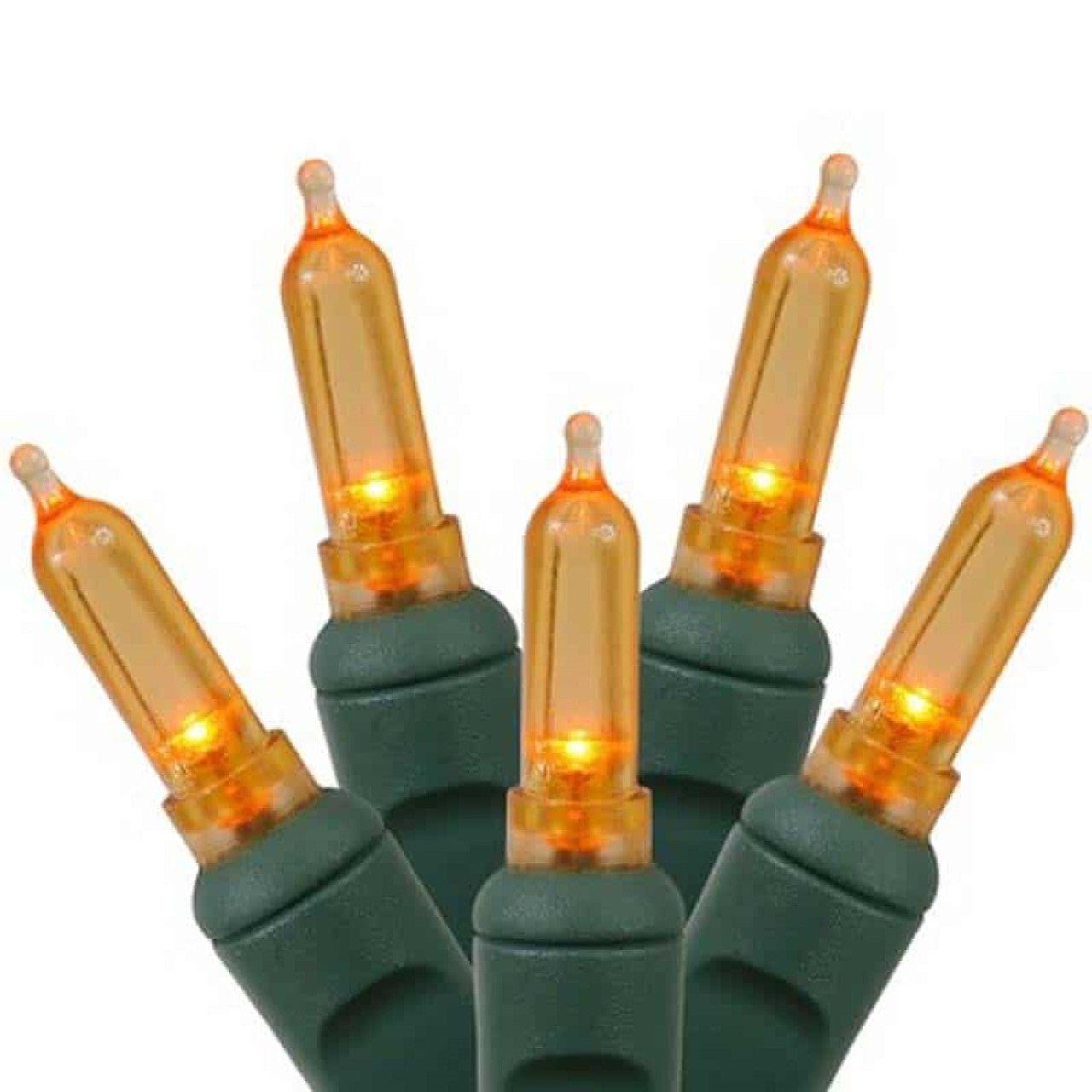 Transparent Amber Christmas Tree Mini Lights, 100 Lights, T1 3/4 Shaped, 31 Foot, Green Wire, Steady Burning and Flashing