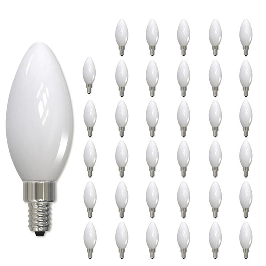 Bulbrite LED B11 Filament Bulb, Milky Finish, 2700K, Fully Compatible Dimming, 5 Watts, E12 Candelabra Base, 500 Lumens, 120V, Soft White Light 36-Pack