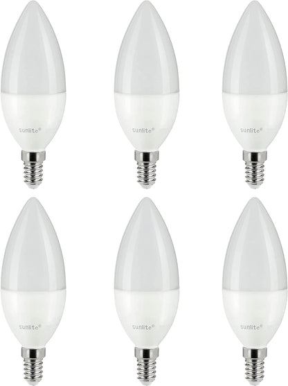 Sunlite 81485 LED B10 Frosted Torpedo Tip Chandelier Light Bulb, 5 Watts (40W Equivalent) 470 Lumens, European E14 Base, Dimmable, 2700K Warm White - 6 Pack