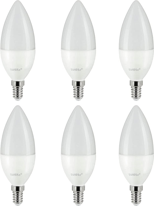 Sunlite 81485 LED B10 Frosted Torpedo Tip Chandelier Light Bulb, 5 Watts (40W Equivalent) 470 Lumens, European E14 Base, Dimmable, 2700K Warm White - 6 Pack