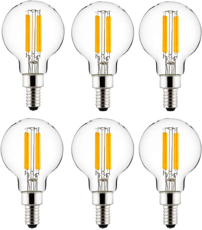 Sunlite 41548-SU LED G16.5 Filament Style Globe Light Bulb, 5 Watts (60W Equivalent), 500 lumens, Dimmable, Candelabra Base (E12), UL Listed, 50K Super White, 6 Pack