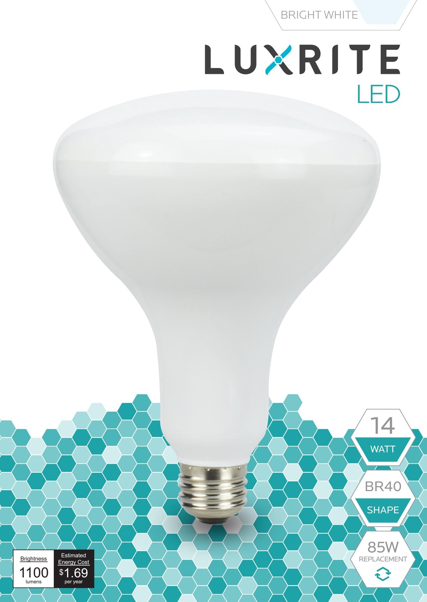 Luxrite LED BR40 Reflector Light Bulb, 14W, 1100 Lumens, 5000K - Bright White, 80 CRI, Frosted White Finish, Dimmable (LR31824)