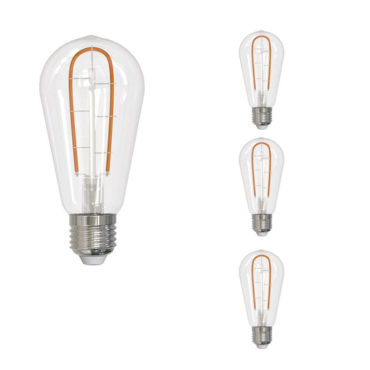 Bulbrite LED Curved Filament Pack of (4) 3 Watt Dimmable ST18 Light Bulbs with Clear Finish and Medium (E26) Base - 2100K (Warm Amber Light), 230 Lumens