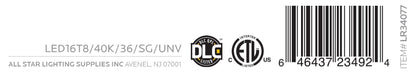 Luxrite Retrofit Tube LED16T8/40K/36/SG/UNV 4000K Cool White