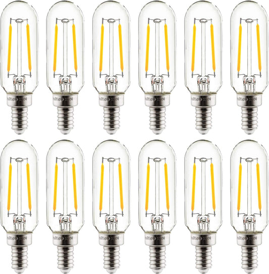 Sunlite 41343 LED Filament T8 Tubular Light Bulb, 2 Watts (25W Equivalent), 120 Lumens, Candelabra E12 Base, Dimmable, 85 mm, UL Listed, 2200K Amber, 12 Pack