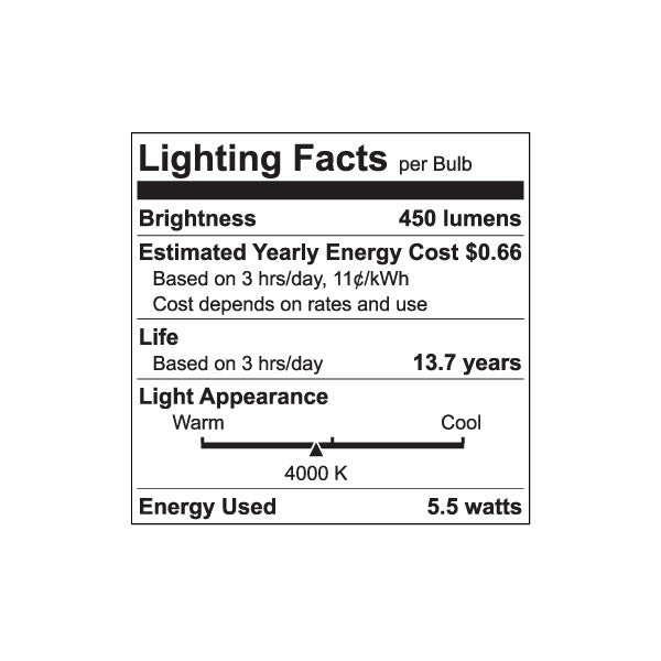 Luxrite LED PAR16 5.5W Bulb, 4000K - Cool White, 450 Lumens, 80 CRI, White Finish, Dimmable (LR21402)