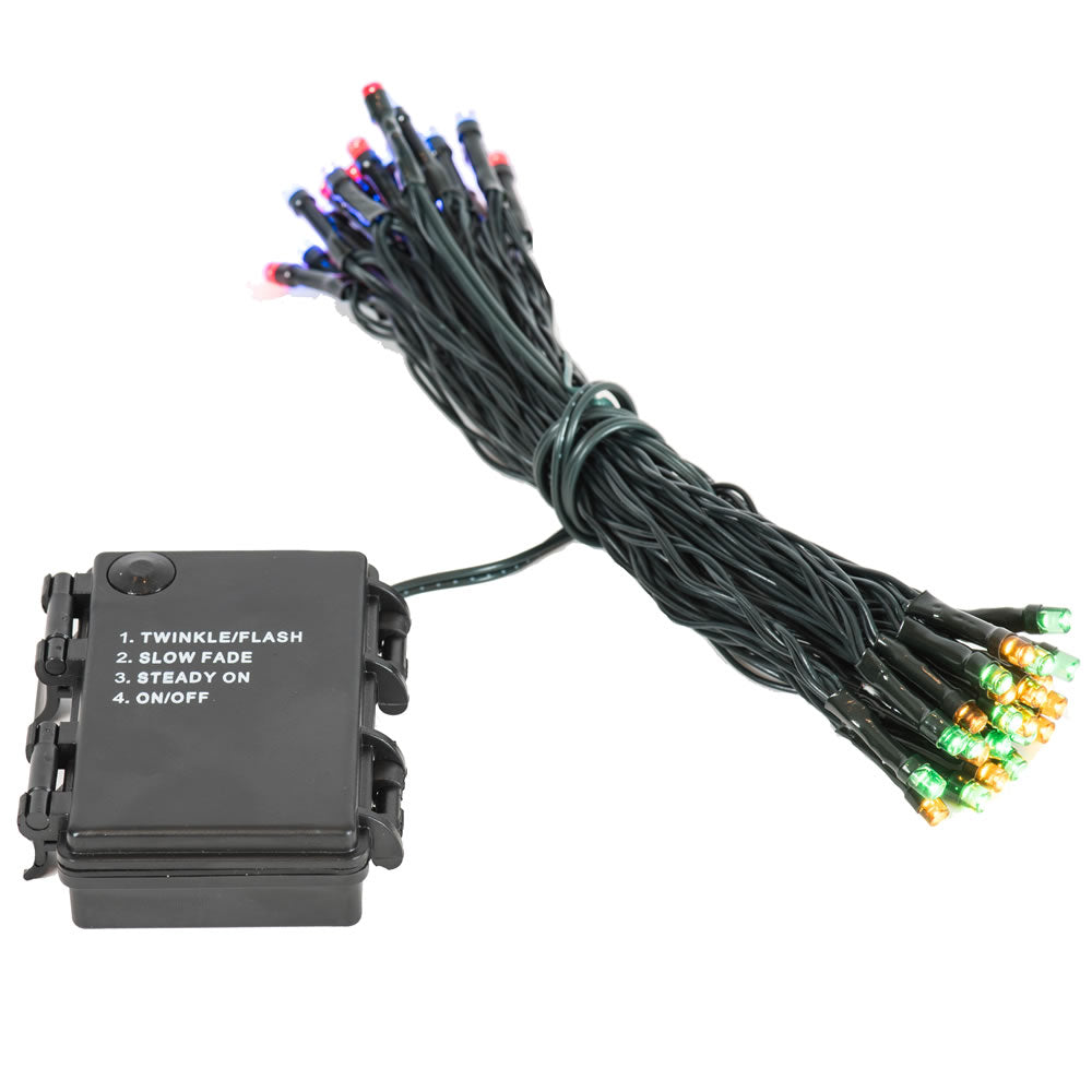 Vickerman Battery Operated Multi-colored LED Outdoor 50 Light Set, Automatic On-Off Timer.- 2 Pack