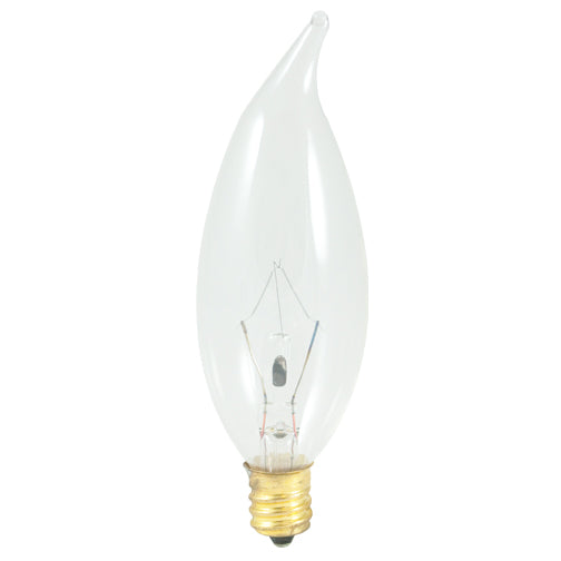 Bulbrite 25CFC/32/2 25 Watt Incandescent CA10 Flame Tip Chandelier Bulb, Candelabra Base, Clear