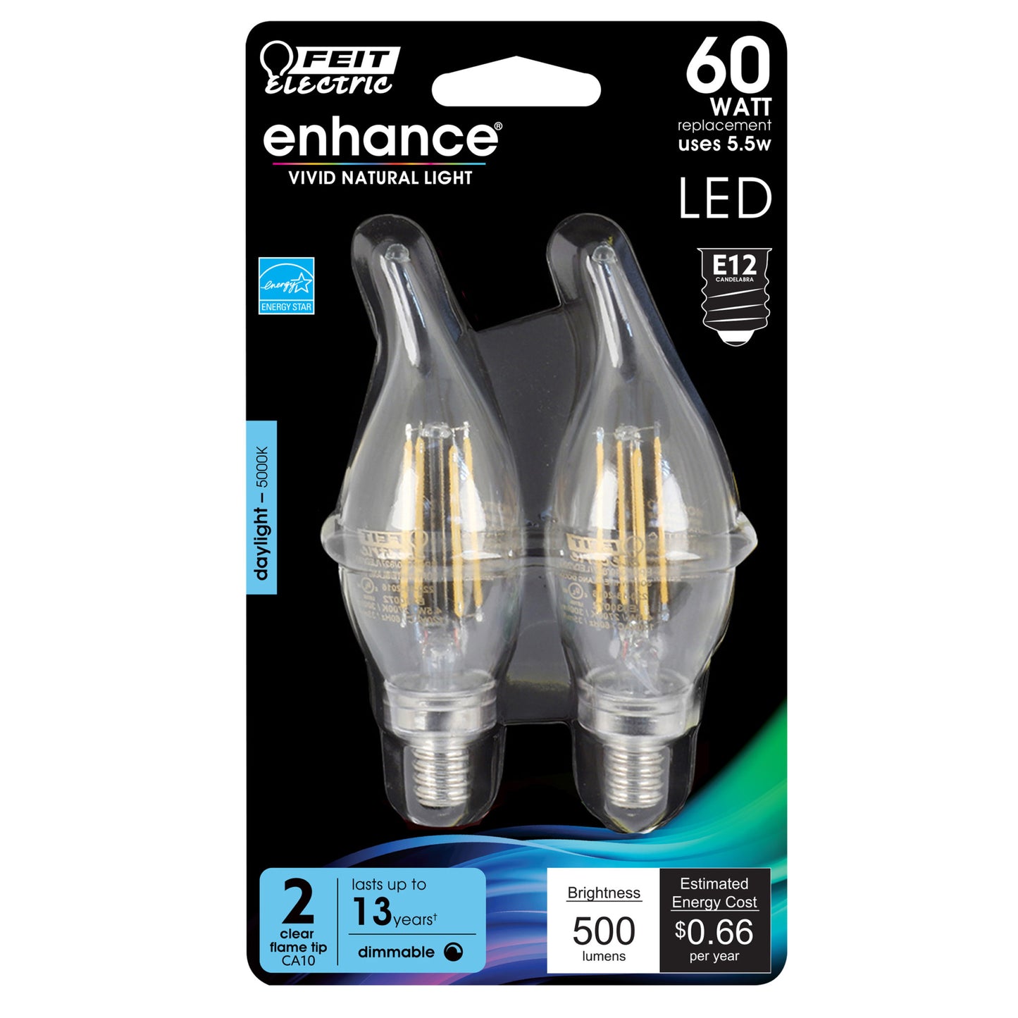 500 Lumen 5000K Dimmable Flame Tip LED