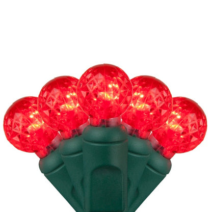 50 Light LED Razzberry (G12) Light Set Red Bulbs on Green Wire, Approx. 17'8" Long