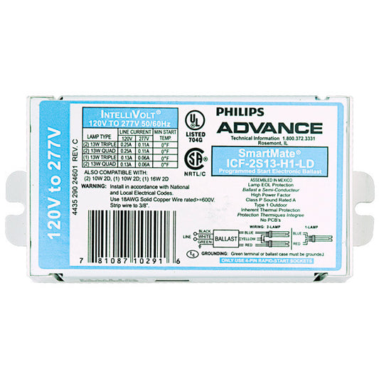 Advance SmartMate ICF-2S13-H1-LDK (2) Lamp - 13 Watt CFL - 120-277 Volt - Programmed Start - 1.0 Ballast Factor