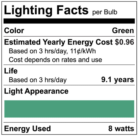 Luxrite LED A19 Colored Light Bulb, E26 - Medium Base, 8W, Green Finish, Non-Dimmable, Shatter Proof (LR21492)