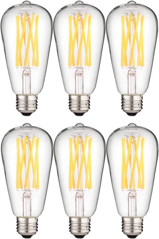 Sunlite 80750-SU LED ST19 Filament Style Edison Light Bulb 8.5 Watts (60W Equivalent), 880 Lumens, Medium Base (E26), Dimmable, ETL Listed, 27K Warm White, Pack of 6