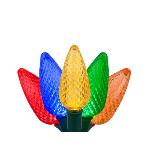25-Light LED C9 Light Set; Multi Colored Bulbs on Green Wire, Approx. 16'6" Long
