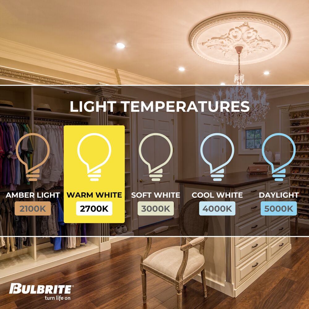 Bulbrite LED Filament Pack of (4) 6.5 Watt Dimmable CA10 Light Bulbs with a Clear Finish and Candelabra (E12) Base - 2700K (Warm White Light), 750 Lumens