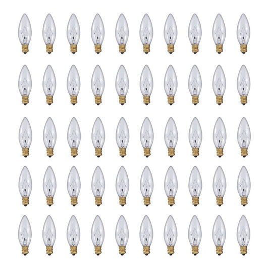 Bulbrite Pack of (50) 5 Watt Dimmable Clear B8 Incandescent Light Bulbs with Candelabra (E12) Base, 2700K Warm White Light