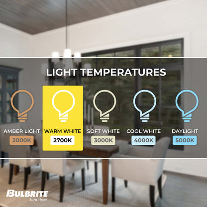 Bulbrite Torpedo 25mm, 15 Watt Dimmable B8 Incandescent Light Bulbs with E12 Candelabra Base, Clear, Pack of 50