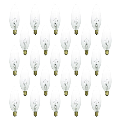 Sunlite 40 Watt Torpedo Tip Chandelier, Candelabra Base, Clear