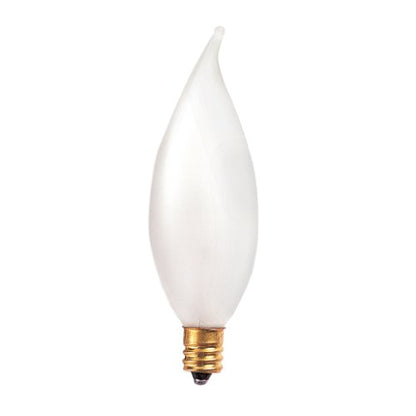 Bulbrite 15CFF/25/3 15 Watt Incandescent CA8 Flame Tip Chandelier Bulb, Candelabra Base, Frost