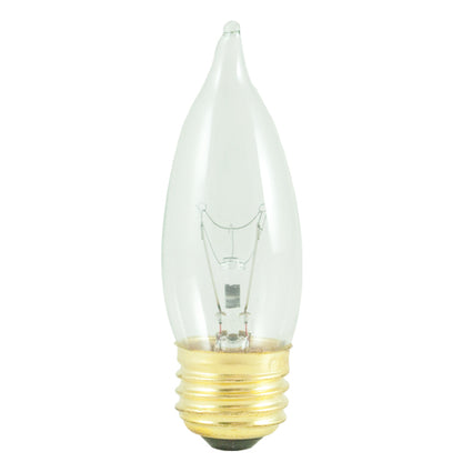 Bulbrite 25EFC/3 25 Watt Incandescent CA10 Flame Tip Chandelier Bulb, Medium Base, Clear