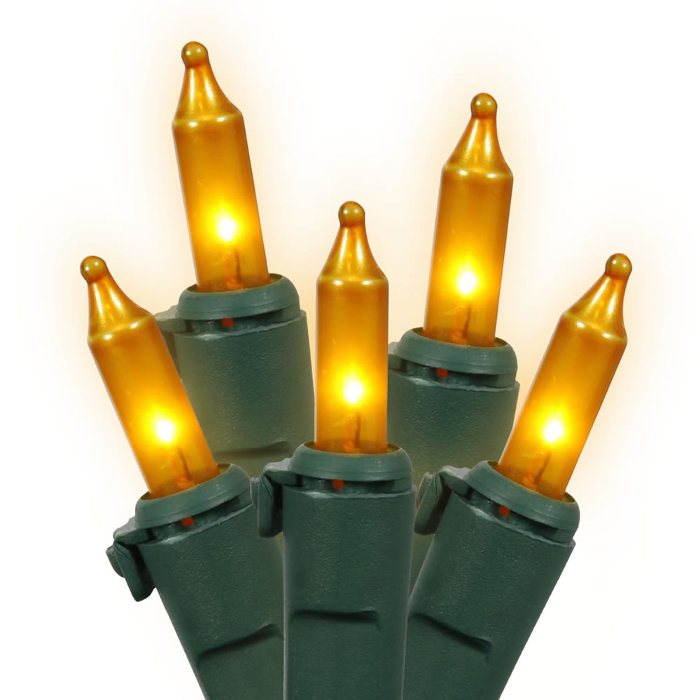 Vickerman 100 Gold Mini Light Icicle Light on Green Wire, 9' Christmas Light Strand- 2 Pack