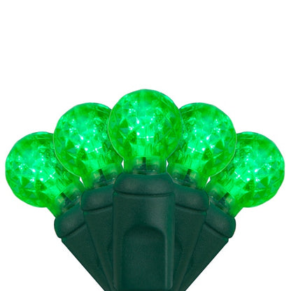 50 Light LED Razzberry (G12) Light Set Green Bulbs on Green Wire, Approx. 17'8" Long