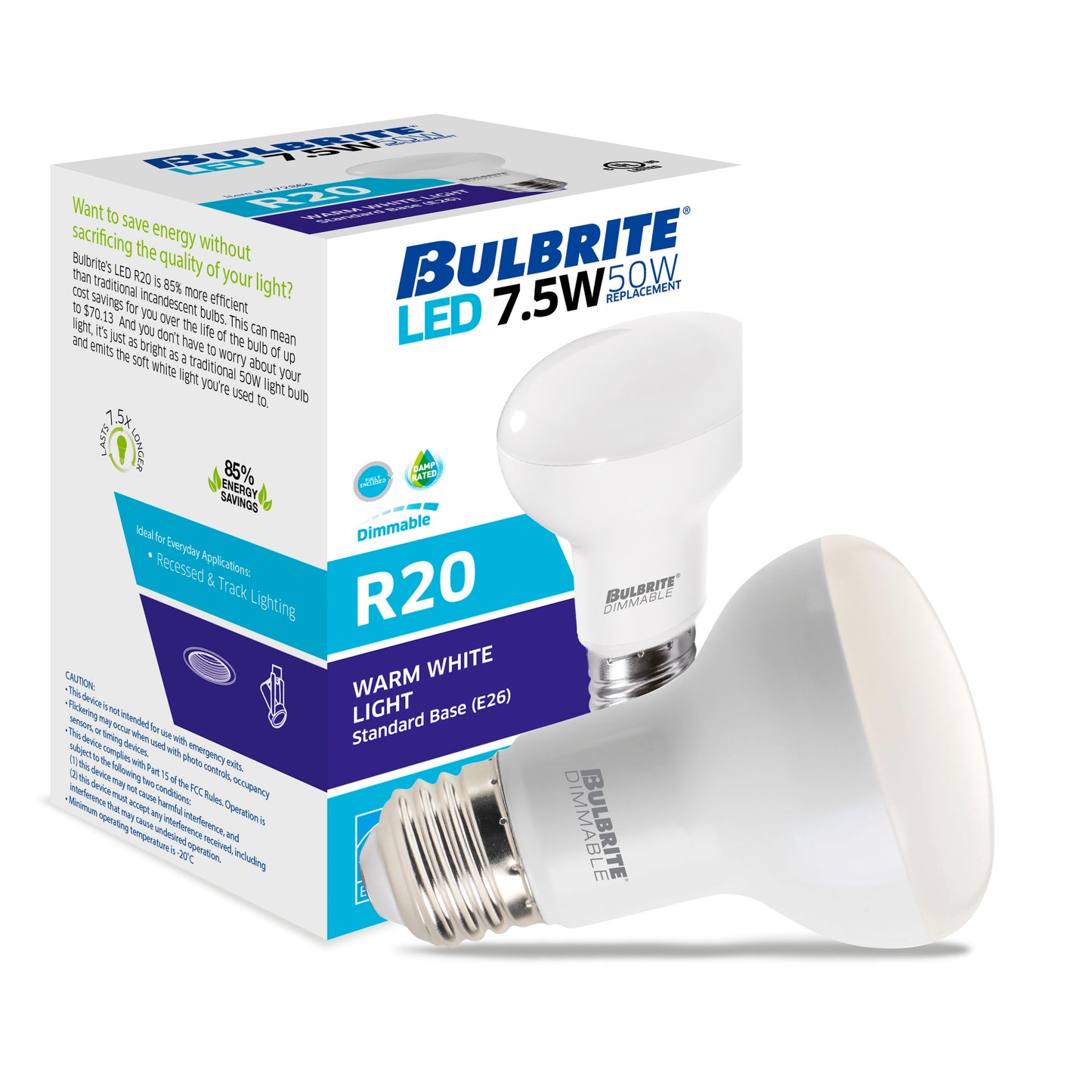 BULBRITE 7.5W LED R20 2700K E26 120V-4PK