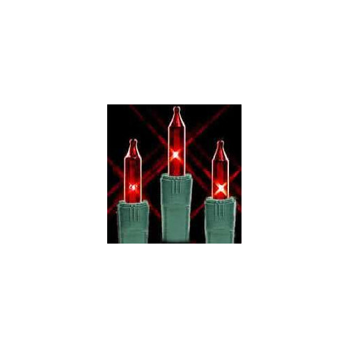 Transparent Red Christmas Tree Mini Lights, 100 Lights, T1 3/4 Shaped, 31 Foot, Green Wire, Steady Burning and Flashing