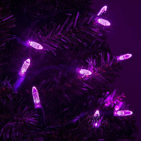 50 Light LED Mini Ice (M5) Light Set Purple Bulbs on Green Wire, Approx. 17'8" Long